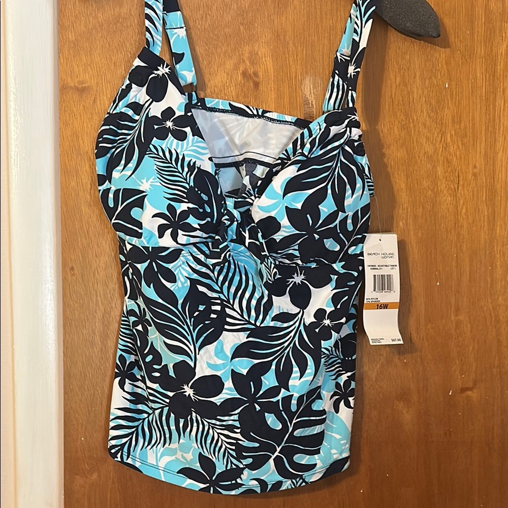 Leaf Print Blue and Turquoise Women's Tankini